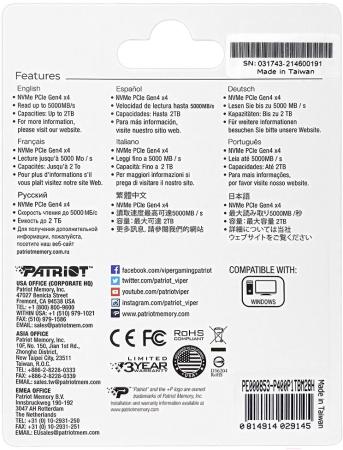 SSD Patriot VP4000 Mini 1TB VP4000M1TBM23 [VP4000M1TBM23]