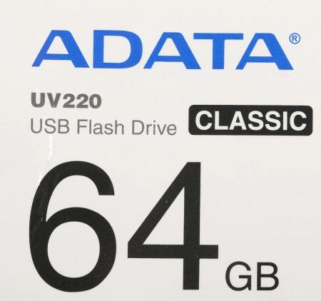 USB Flash ADATA UV220 64GB (черный/голубой) [AUV220-64G-RBKBL]