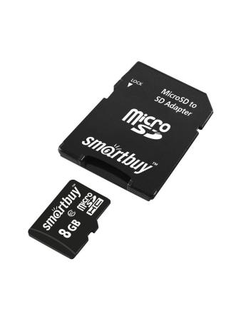 Карты памяти SmartBuy microSDHC (Class 10) 8 Гб + SD адаптер (SB8GBSDCL10-01)