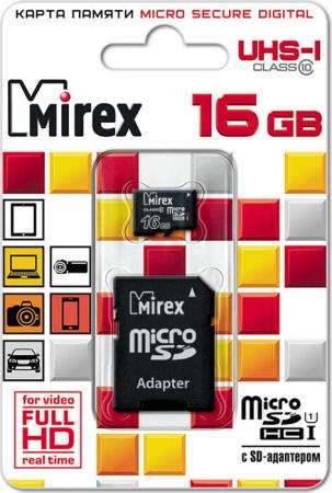 Карты памяти Mirex microSDHC UHS-I (Class 10) 16GB + адаптер [13613-ADSUHS16] [13613-ADSUHS16]