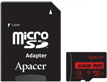 Карты памяти Apacer microSDXC AP64GMCSX10U5-R 64GB (с адаптером) [AP64GMCSX10U5-R]