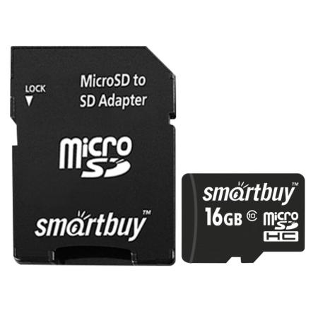 Карты памяти SmartBuy microSDHC (Class 10) 16 Гб + SD адаптер (SB16GBSDCL10-01)